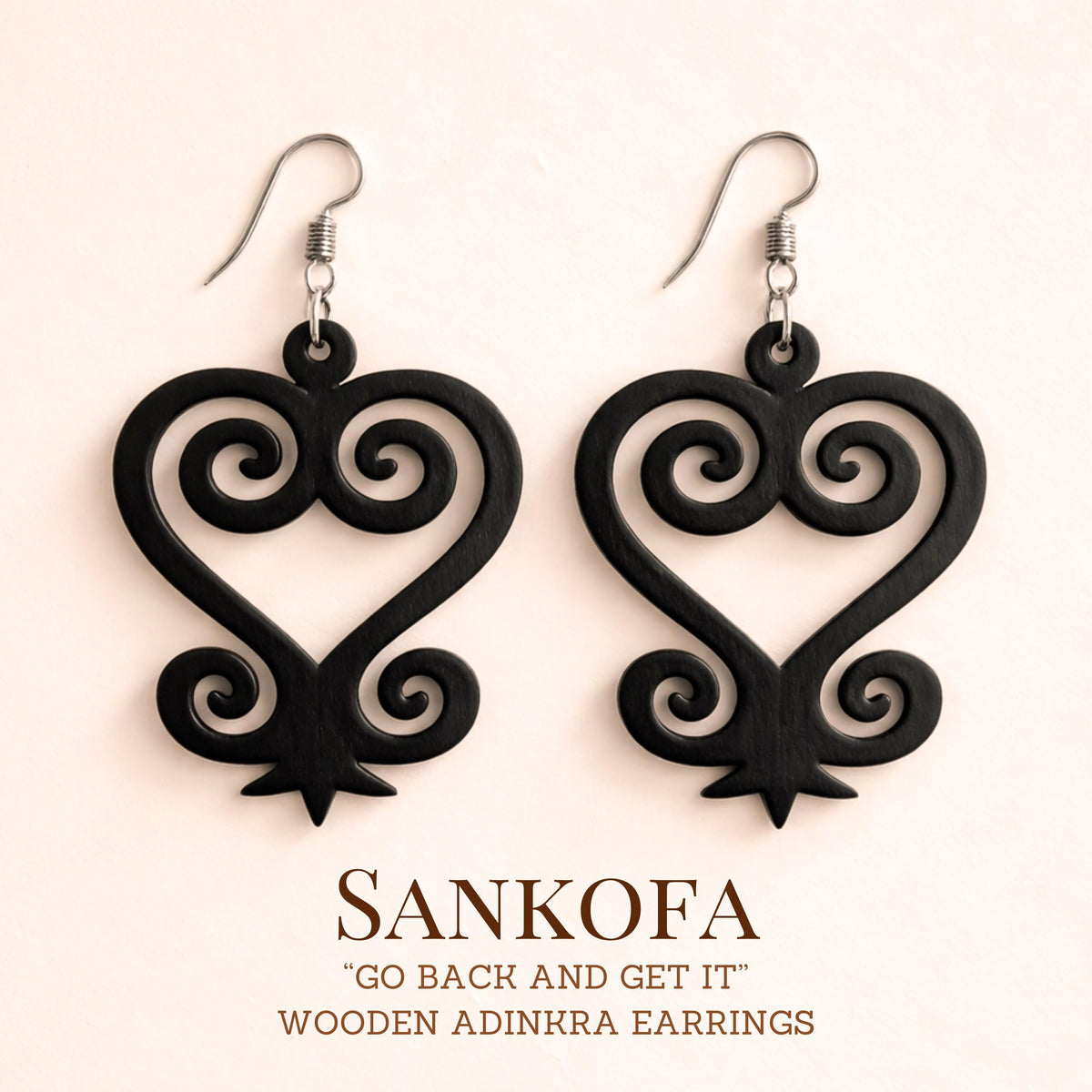 Sankofa Wood Adinkra Earrings