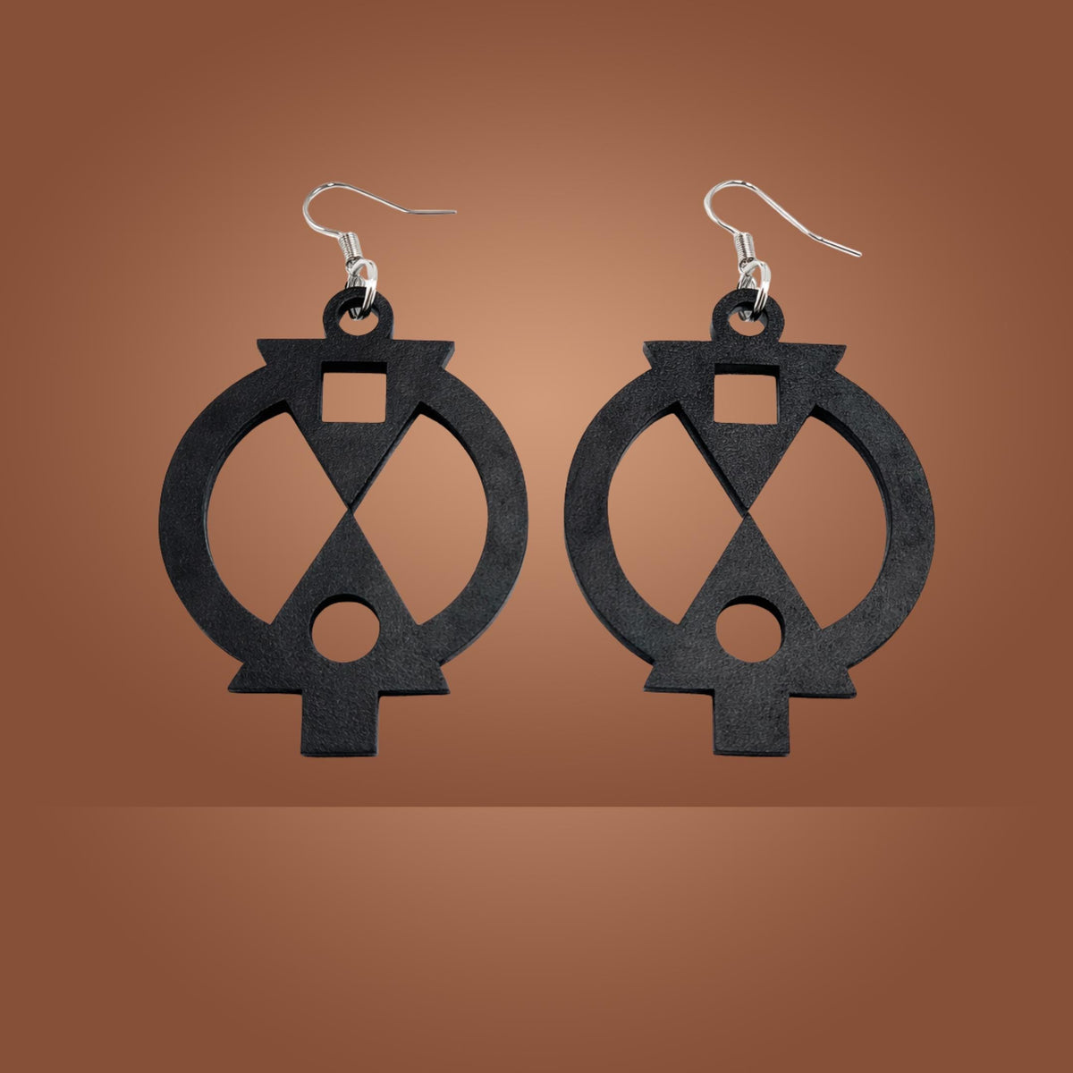 Wooden Adinkra Earrings Boa Me Na Me Mmoa Wo Symbol of Cooperation | Black Option