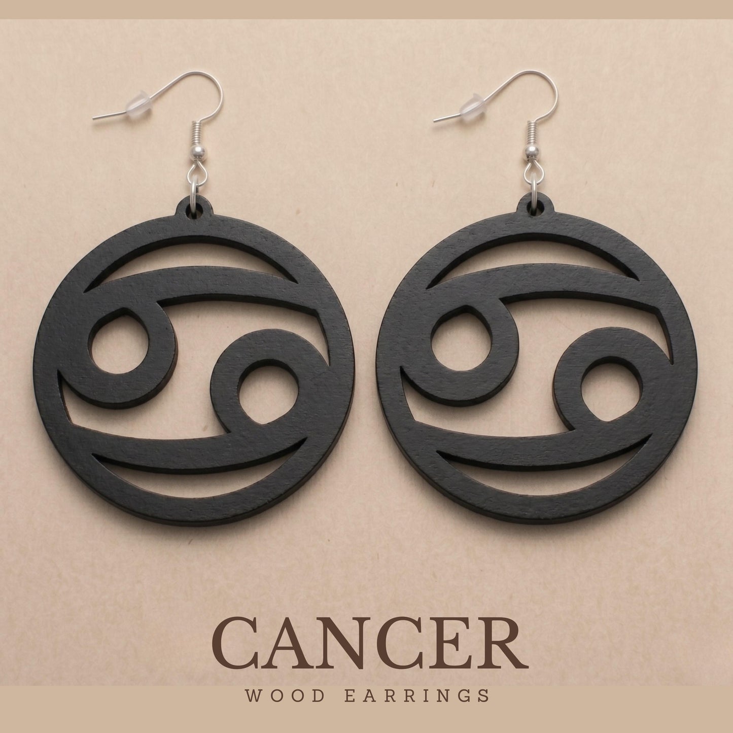 Cancer Wood Zodiac Earrings
