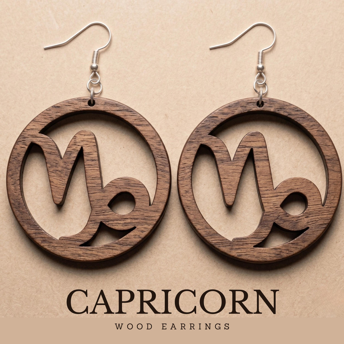 Capricorn Wood Zodiac Earrings
