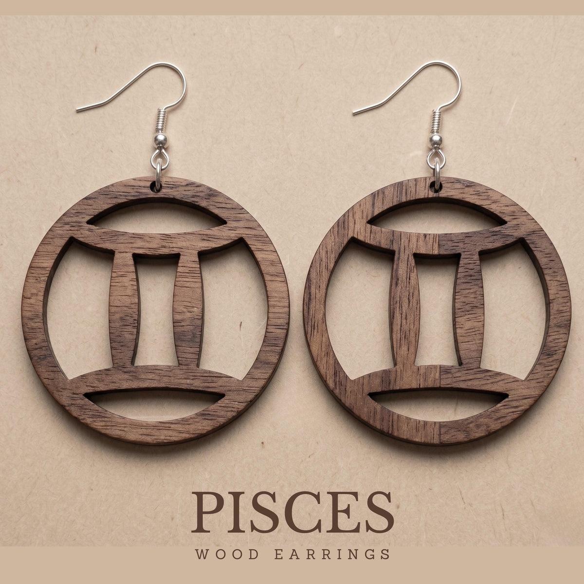 Pisces Wood Zodiac Earrings