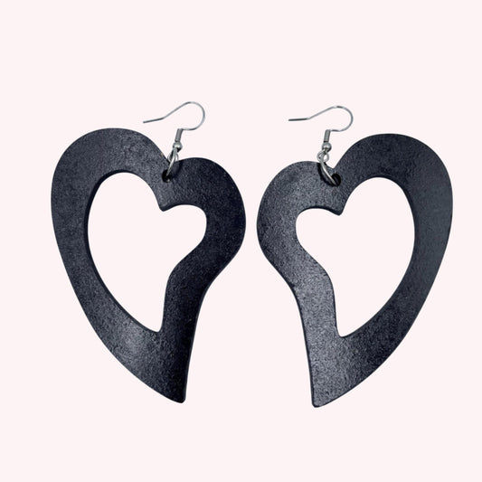 Heart Wooden Dangle Earrings