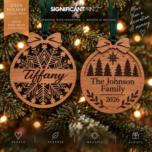 Personalized Christmas Ornament - Custom Walnut Wood Name or Family Keepsake