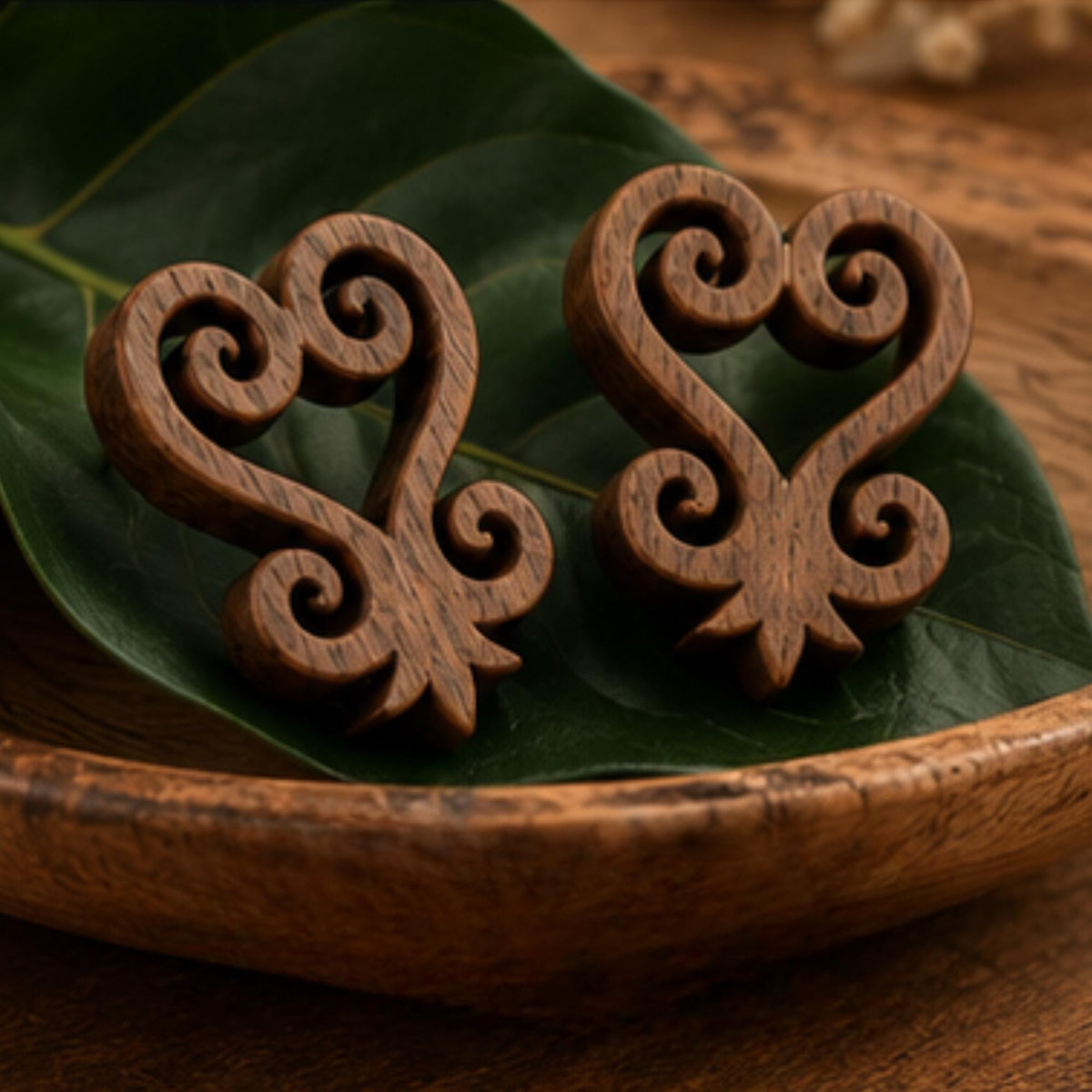 Sankofa Wood Earrings | Adinkra Symbol Studs, Walnut, Sterling Silver
