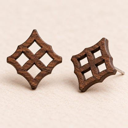 Adinkra Wood Earrings, Eban Walnut Studs, 925 Sterling Silver