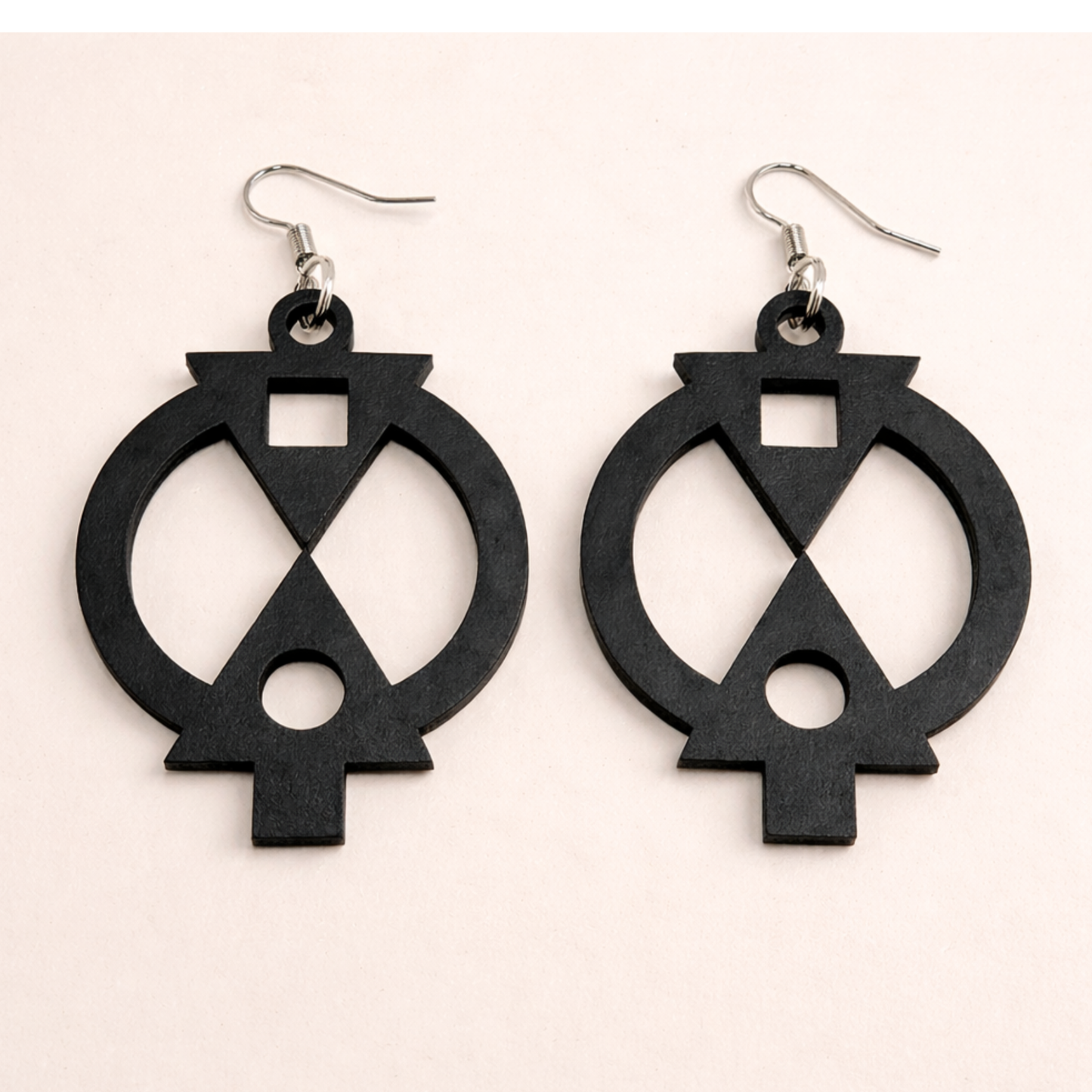 Wooden Adinkra Earrings  Boa Me Na Me Mmoa Wo Symbol of Cooperation | Black Option