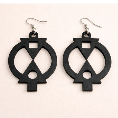 Wooden Adinkra Earrings  Boa Me Na Me Mmoa Wo Symbol of Cooperation | Black Option