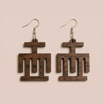 Hwemudua Wood Adinkra Earrings