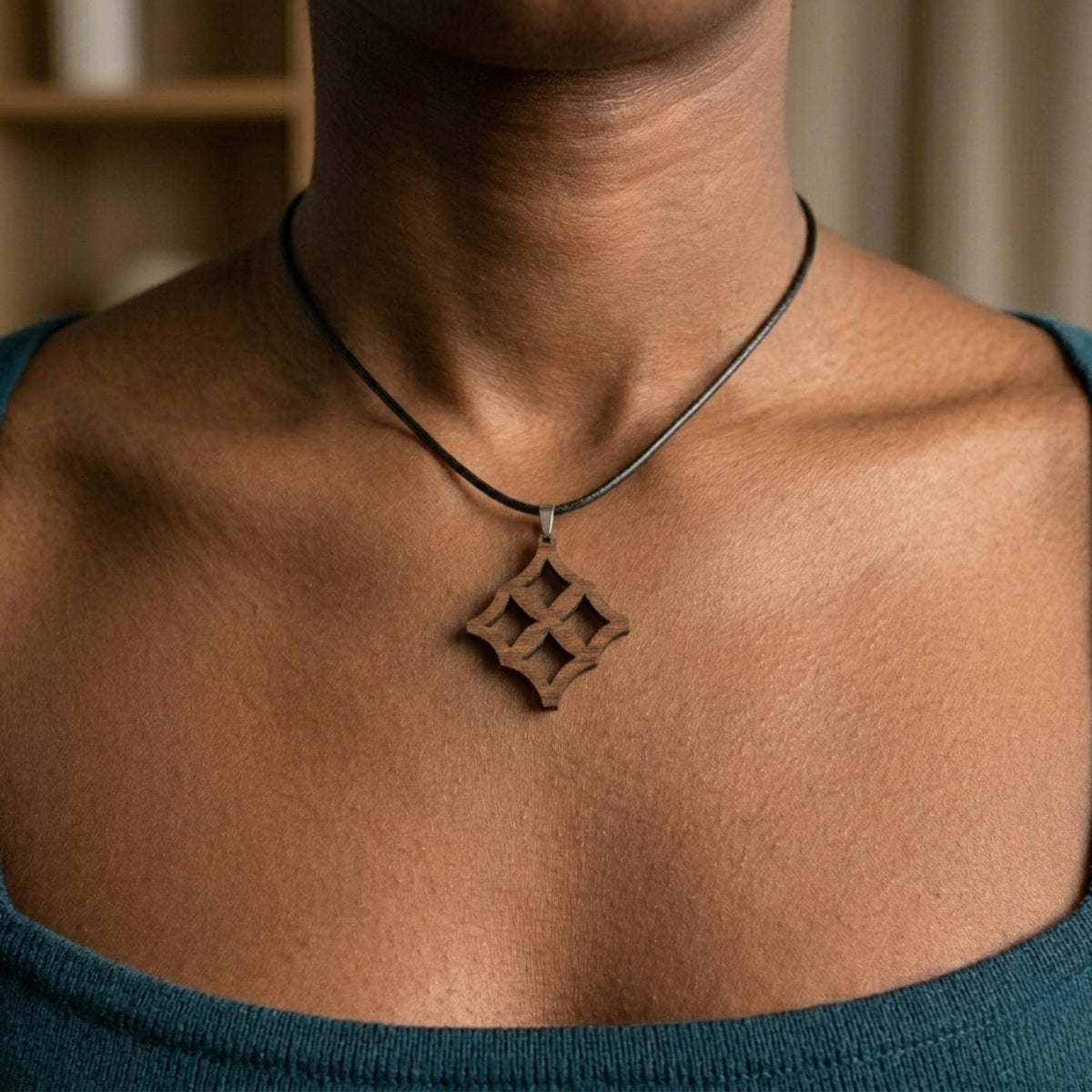 Eban Wood Necklace | Adinkra Love & Protection, Natural Walnut Pendant