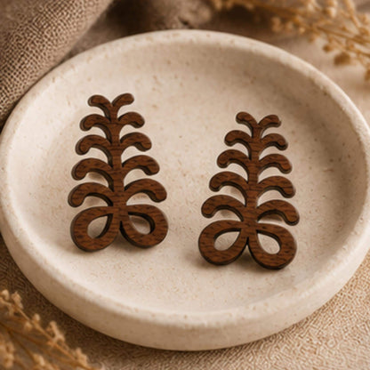 Aya Adinkra Stud Earrings, Walnut Wood, Sterling Silver Posts