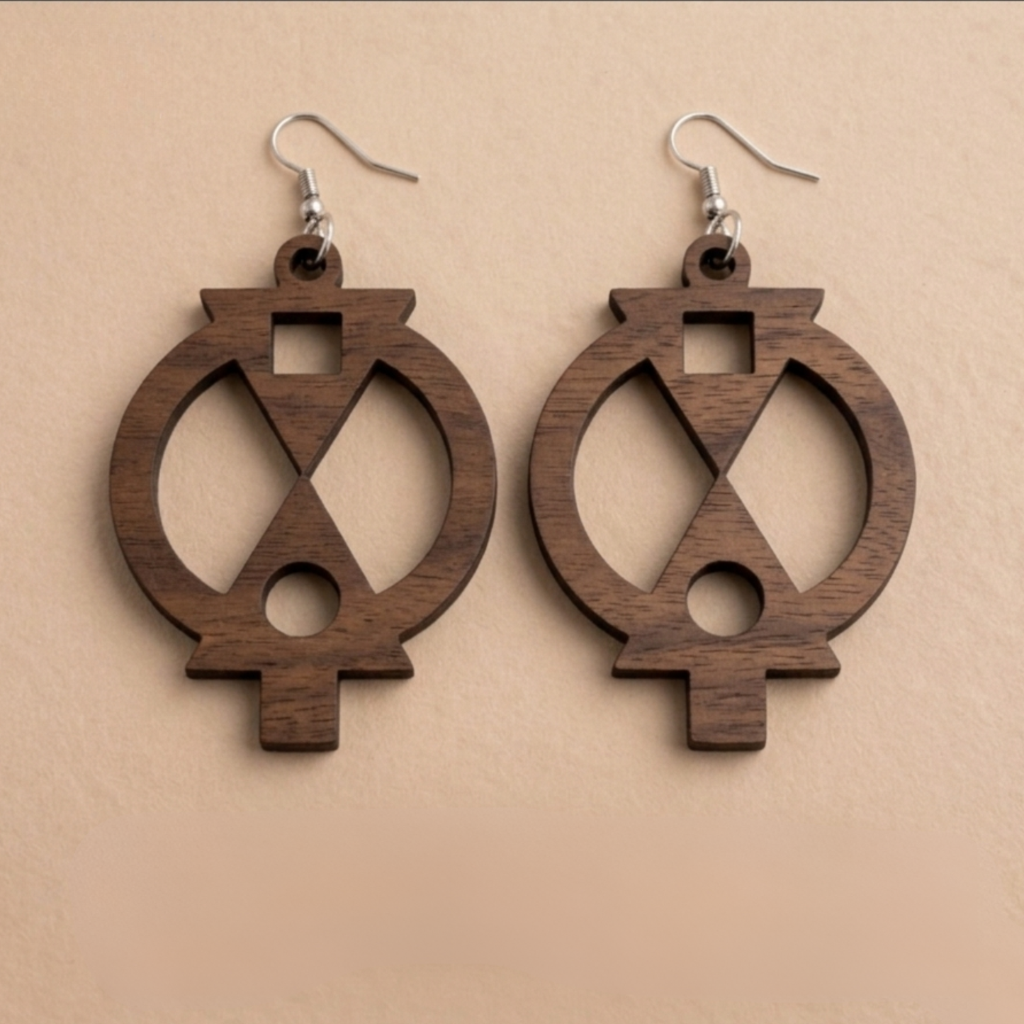 Wooden Adinkra Earrings  Boa Me Na Me Mmoa Wo Symbol of Cooperation | Black Option