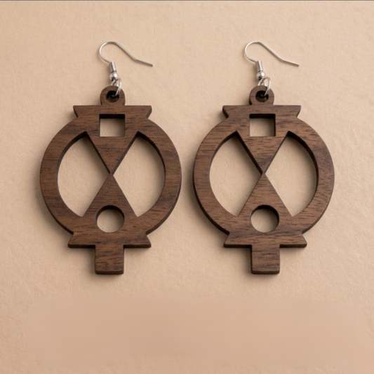 Wooden Adinkra Earrings  Boa Me Na Me Mmoa Wo Symbol of Cooperation | Black Option