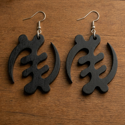 Gye Nyame Wood Adinkra Earrings