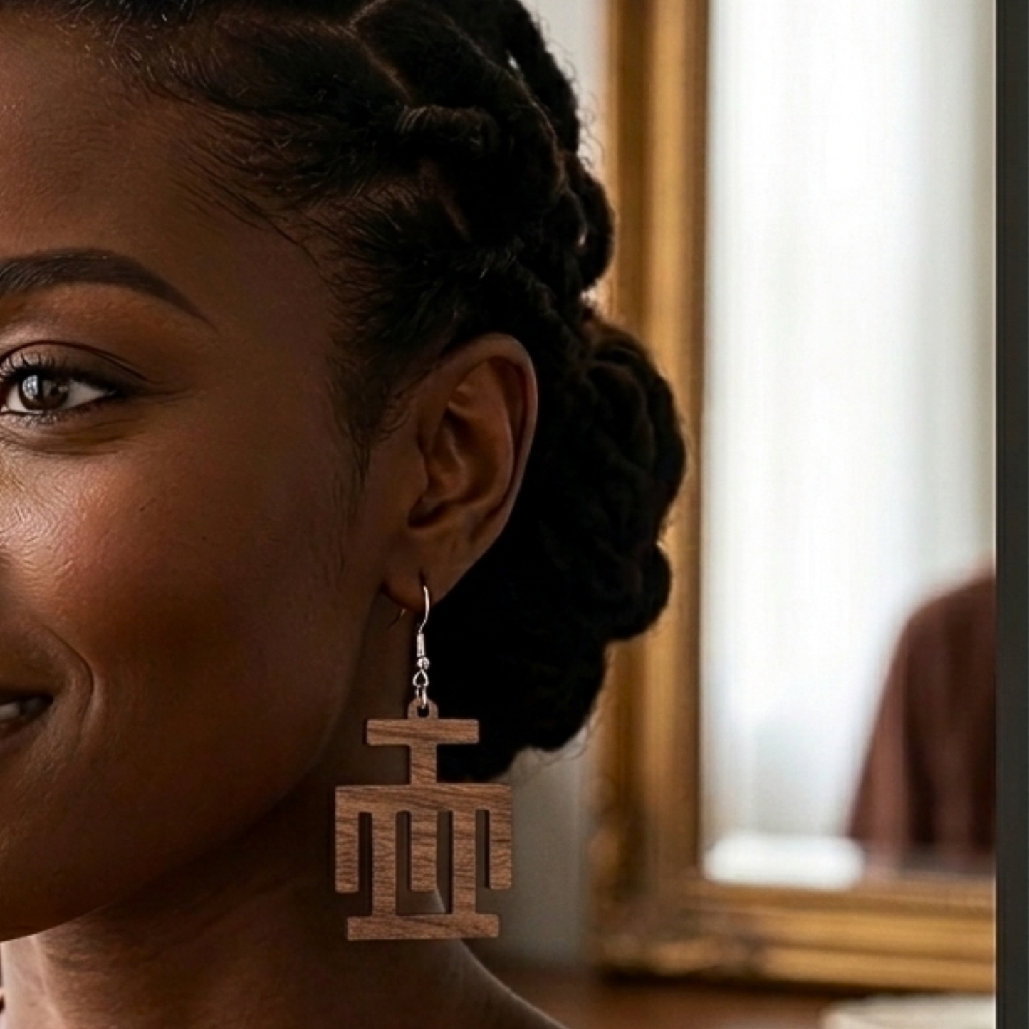 Hwemudua Wood Adinkra Earrings