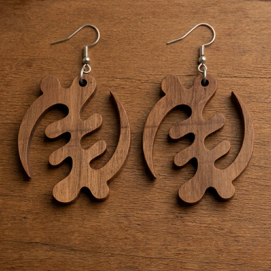 Gye Nyame Wood Adinkra Earrings