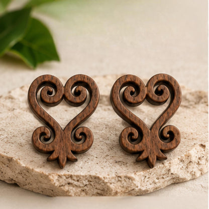 Sankofa Wood Earrings | Adinkra Symbol Studs, Walnut, Sterling Silver