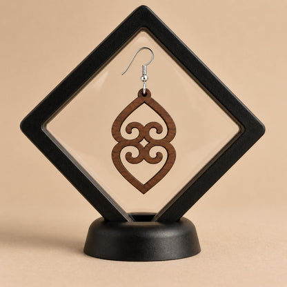Adinkra Wood Earrings, Asase Ye Duru Walnut, Sterling Silver Hooks