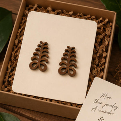 Aya Adinkra Stud Earrings, Walnut Wood, Sterling Silver Posts