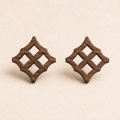 Adinkra Wood Earrings, Eban Walnut Studs, 925 Sterling Silver