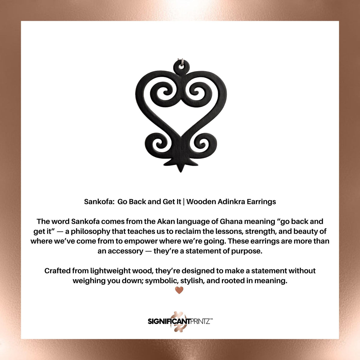 Sankofa Wood Necklace, Adinkra Symbol Pendant in Natural Walnut