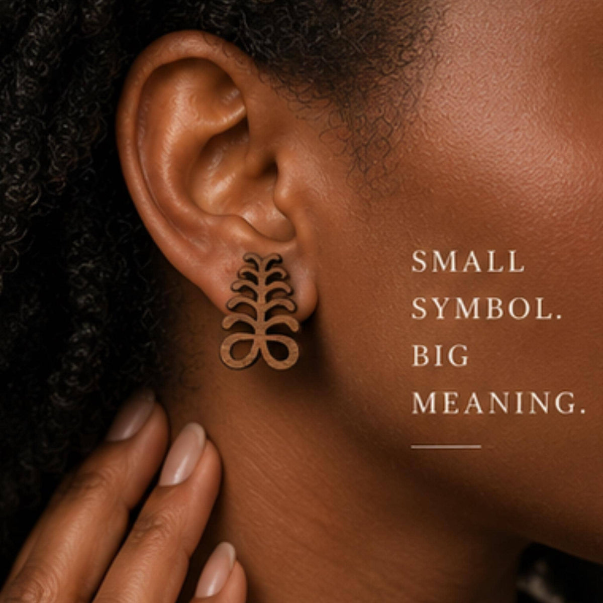 Aya Adinkra Stud Earrings, Walnut Wood, Sterling Silver Posts