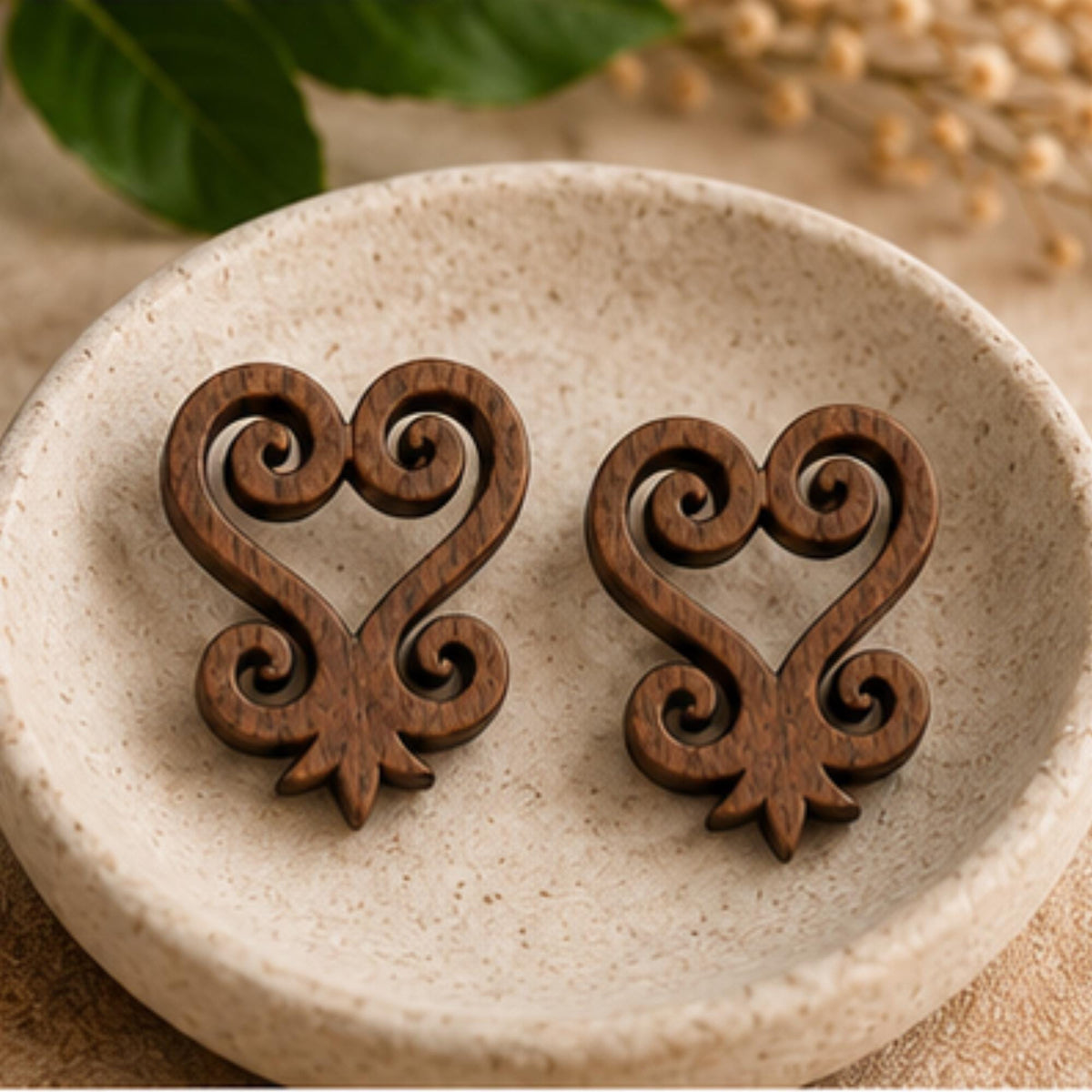 Sankofa Wood Earrings | Adinkra Symbol Studs, Walnut, Sterling Silver