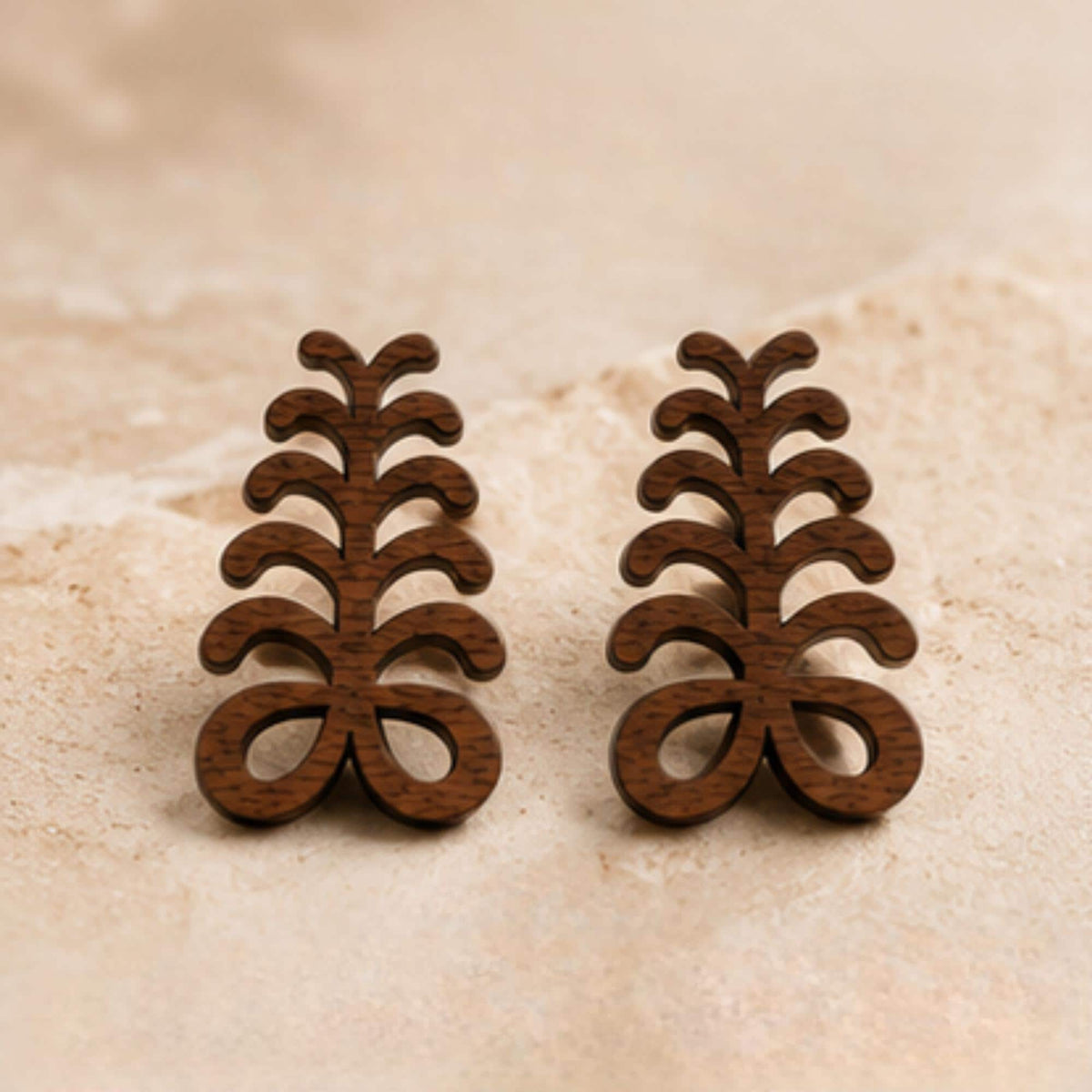 Aya Adinkra Stud Earrings, Walnut Wood, Sterling Silver Posts