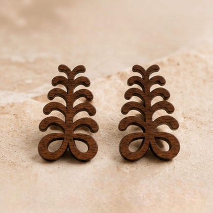 Aya Adinkra Stud Earrings, Walnut Wood, Sterling Silver Posts