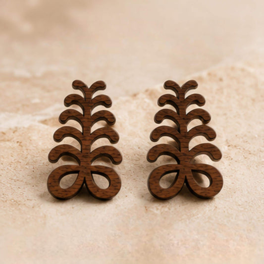 Aya Adinkra Stud Earrings, Walnut Wood, Sterling Silver Posts