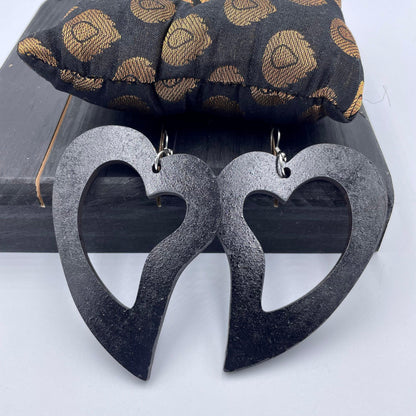 Heart Wooden Dangle Earrings