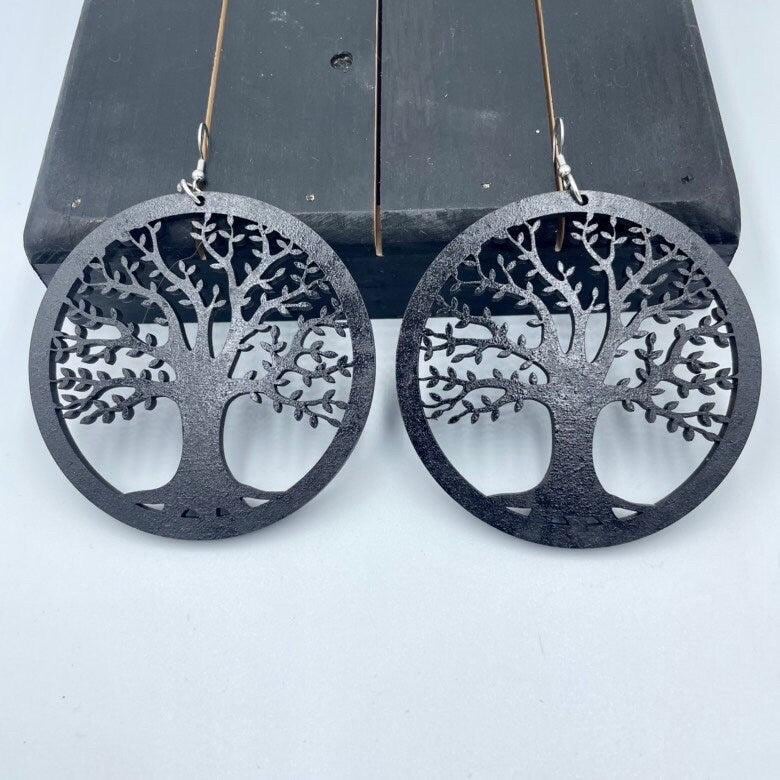 Tree of Life Round Wood Earrings