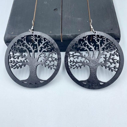Tree of Life Round Wood Earrings