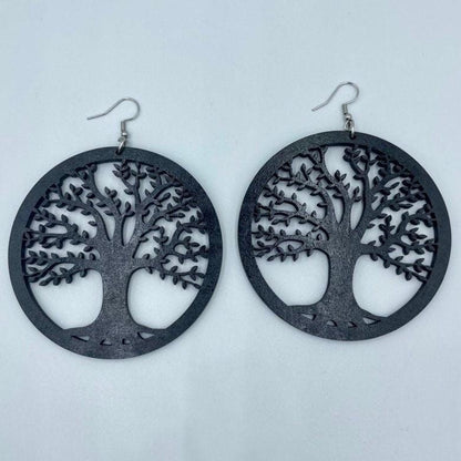 Tree of Life Round Wood Earrings