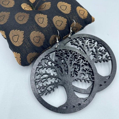 Tree of Life Round Wood Earrings