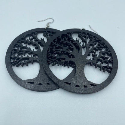 Tree of Life Round Wood Earrings