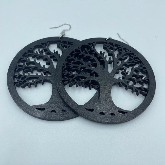 Tree of Life Round Wood Earrings