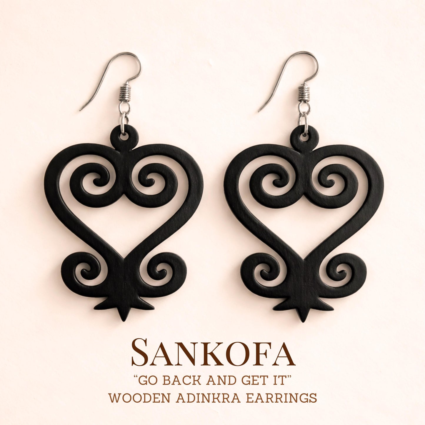 Sankofa Wood Adinkra Earrings