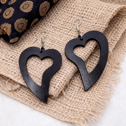 Heart Wooden Dangle Earrings