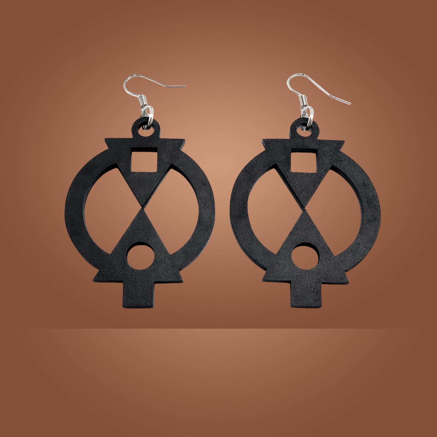 Wooden Adinkra Earrings  Boa Me Na Me Mmoa Wo Symbol of Cooperation | Black Option