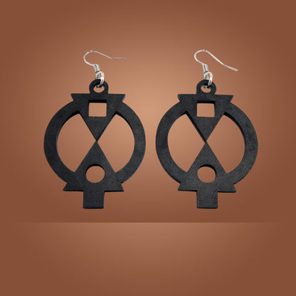 Wooden Adinkra Earrings  Boa Me Na Me Mmoa Wo Symbol of Cooperation | Black Option