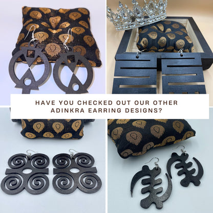 Wooden Adinkra Earrings  Boa Me Na Me Mmoa Wo Symbol of Cooperation | Black Option