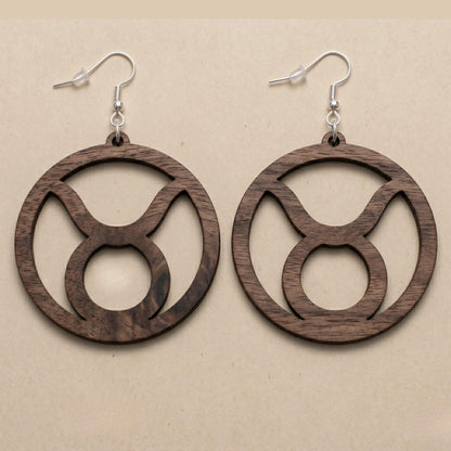 Taurus Wood Zodiac Earrings
