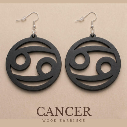 Cancer Wood Zodiac Earrings