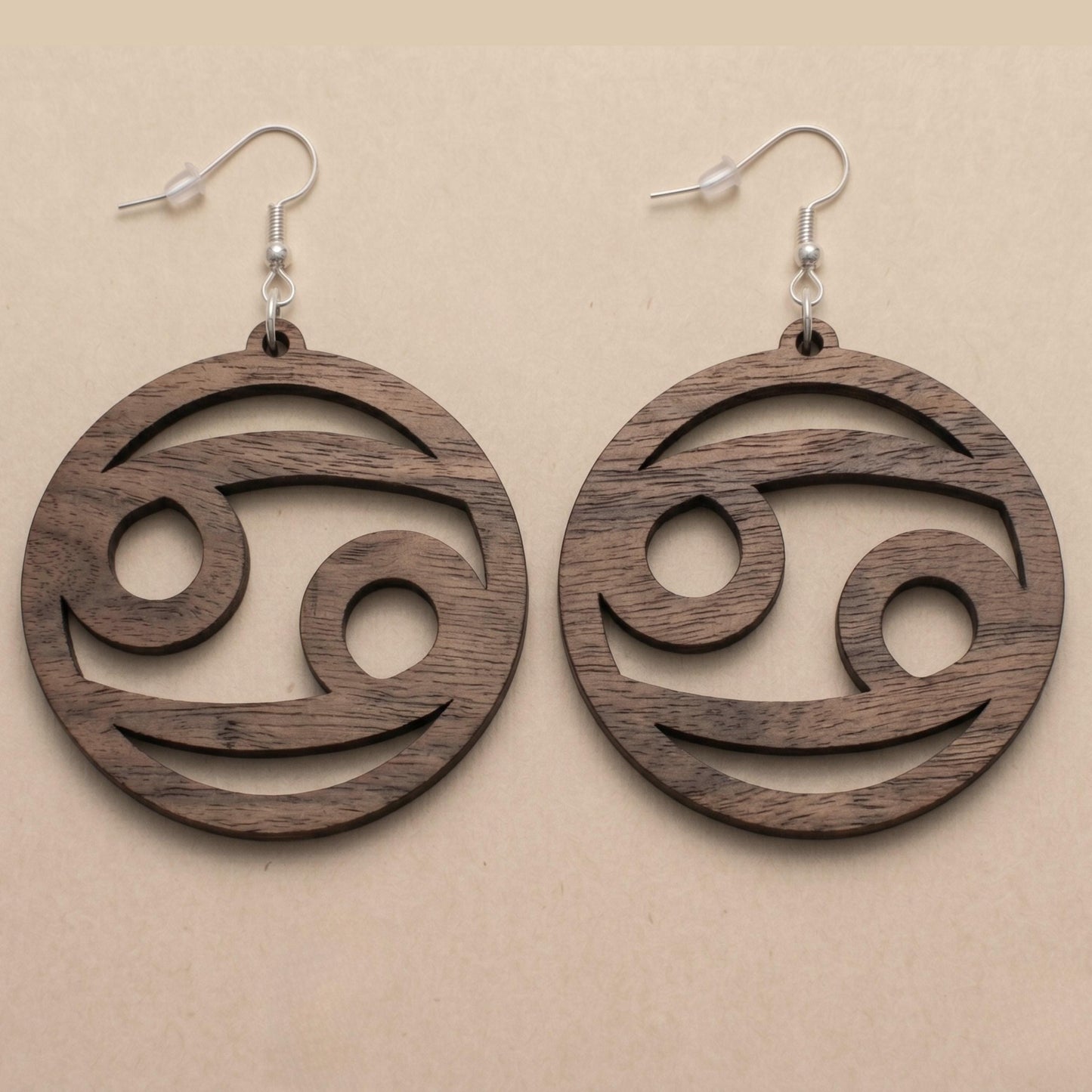 Cancer Wood Zodiac Earrings