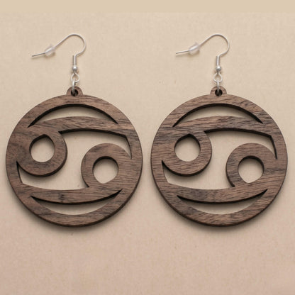 Cancer Wood Zodiac Earrings