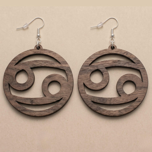 Cancer Wood Zodiac Earrings