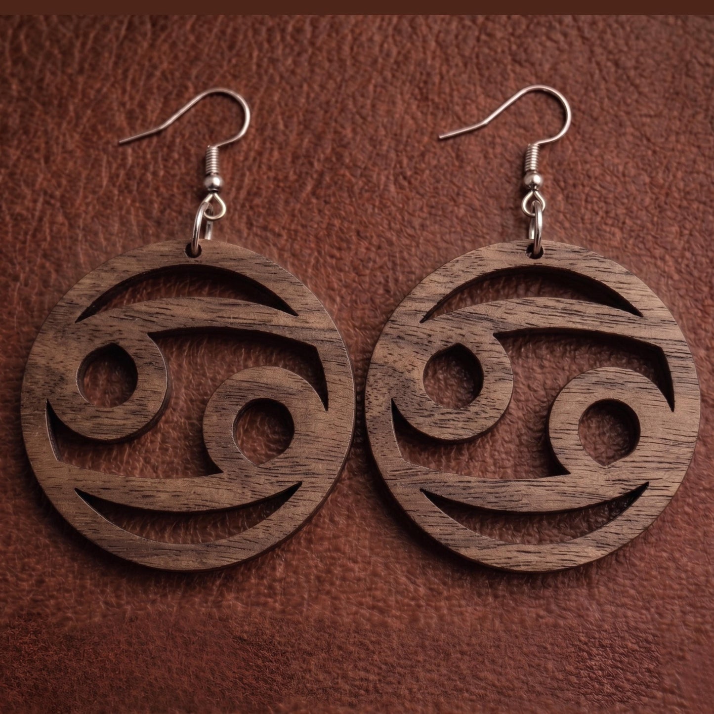 Cancer Wood Zodiac Earrings