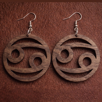 Cancer Wood Zodiac Earrings