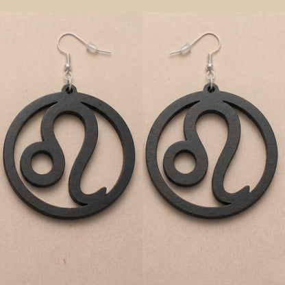 Leo Wood Zodiac Earrings