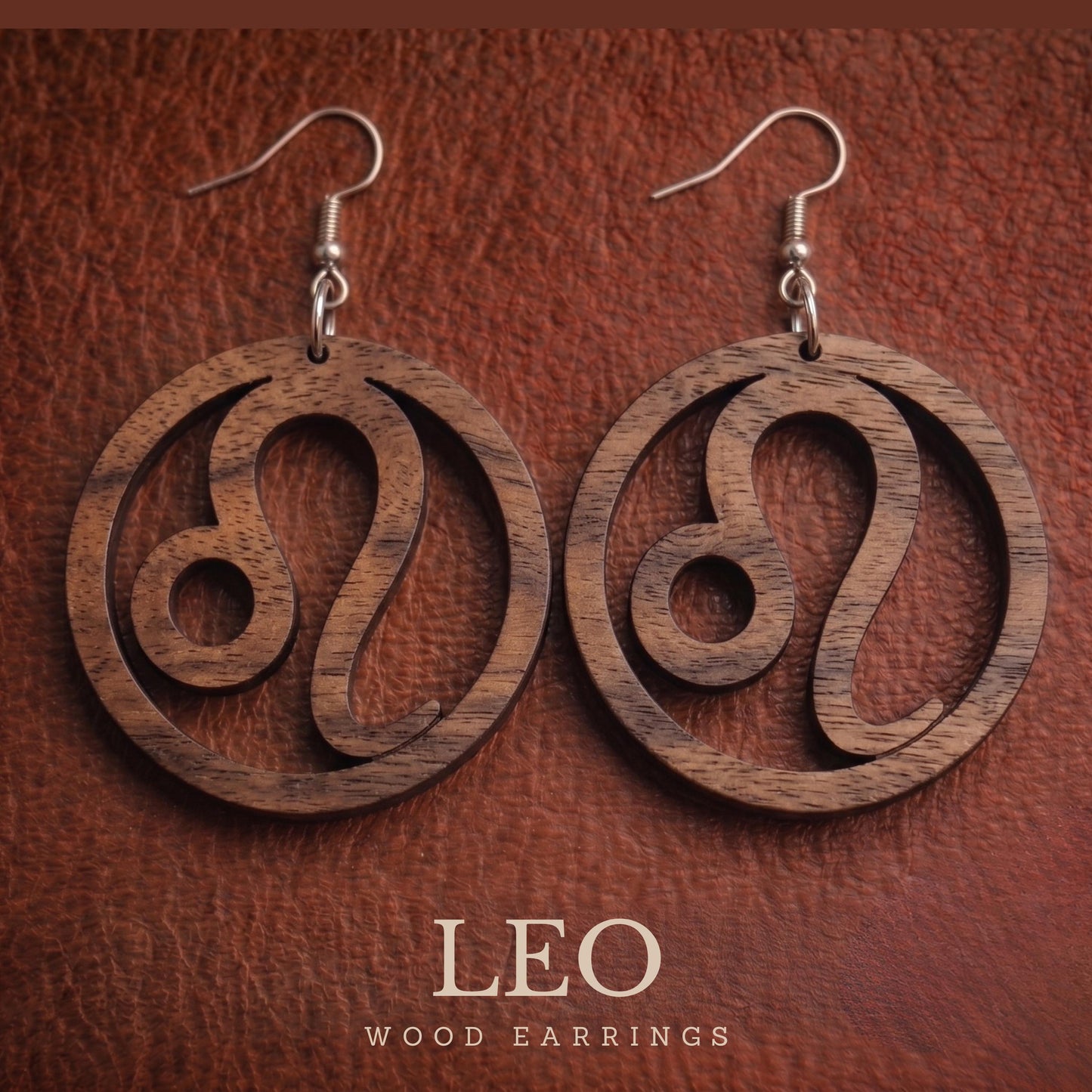 Leo Wood Zodiac Earrings